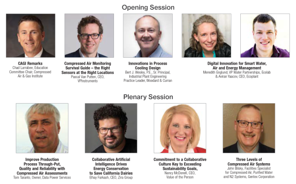 Speaker cards for the Opening Session and Plenary Session, each pairing a headshot with the talk title and the speaker's name and company.
