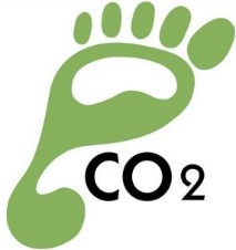 A green footprint icon with the letters CO2.