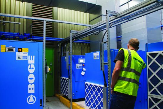 centralized compressed air system at meat processor
