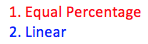 Screenshot of two list items: equal percentage, and linear.